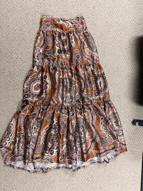Free People Rust Paisley Tiered Maxi Skirt